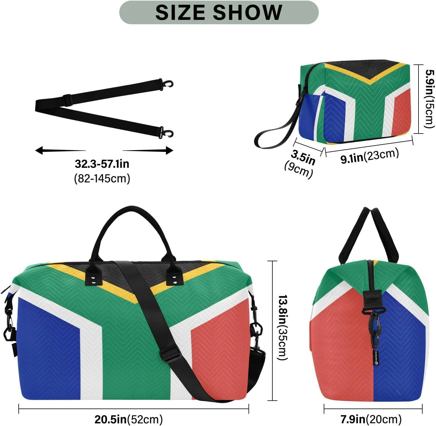 Sinestour South Africa Flag Travel Duffel Bag for Men Women with Makeup Bag Weekend Overnight Carry On Bags for Traveling Gym Workout