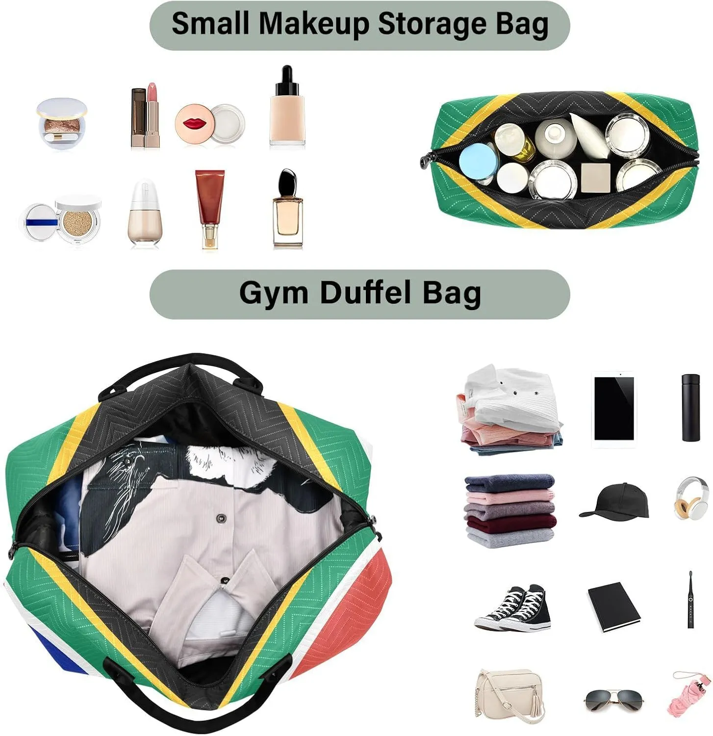 Sinestour South Africa Flag Travel Duffel Bag for Men Women with Makeup Bag Weekend Overnight Carry On Bags for Traveling Gym Workout