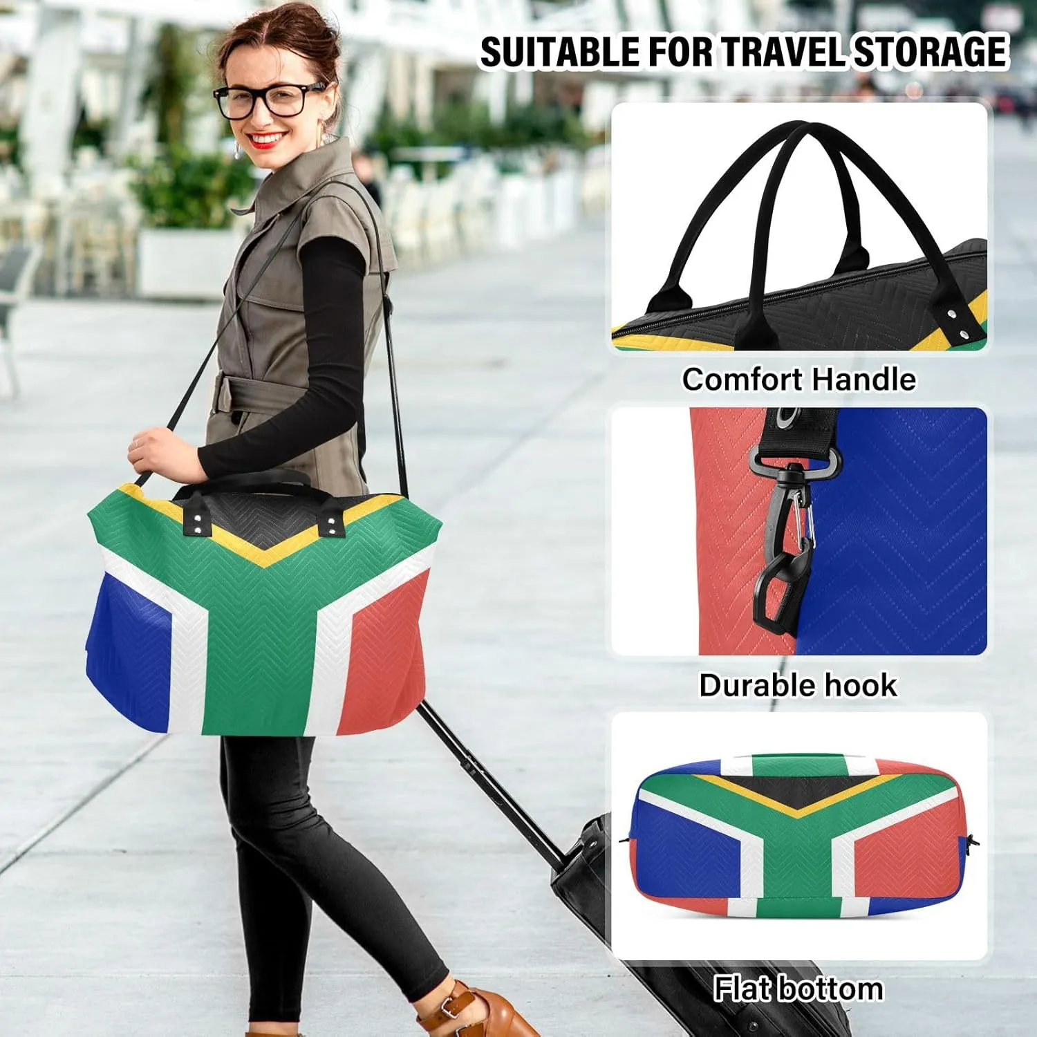 Sinestour South Africa Flag Travel Duffel Bag for Men Women with Makeup Bag Weekend Overnight Carry On Bags for Traveling Gym Workout