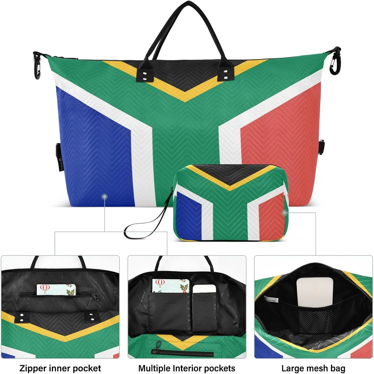 Sinestour South Africa Flag Travel Duffel Bag for Men Women with Makeup Bag Weekend Overnight Carry On Bags for Traveling Gym Workout