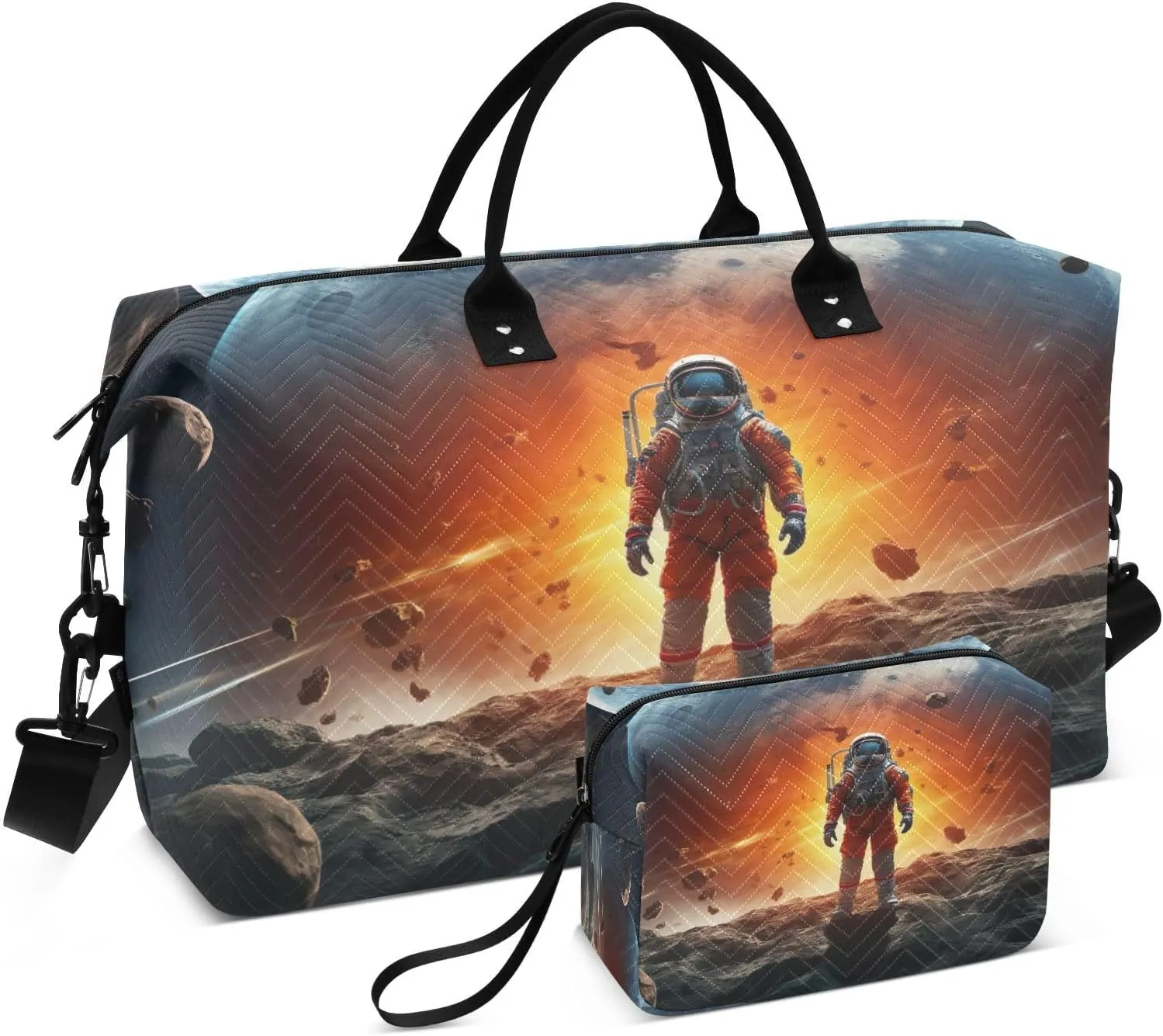 Sinestour Space Moon Astronaut Travel Duffel Bag for Men Women with Makeup Bag Weekend Overnight Carry On Bags for Workout Gym Traveling