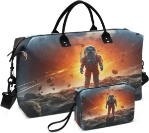Sinestour Space Moon Astronaut Travel Duffel Bag for Men Women with Makeup Bag Weekend Overnight Carry On Bags for Workout Gym Traveling