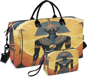 Sinestour Watercolor Egyptian Pharaoh Travel Duffel Bag for Men Women with Makeup Bag Weekend Overnight Carry On Bags for Under Seat Travel Airline