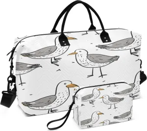 Sketch Bird Grey Travel Duffel Bags with Toiletry Bag and Adjustable Strap for Travel Gym Yoga