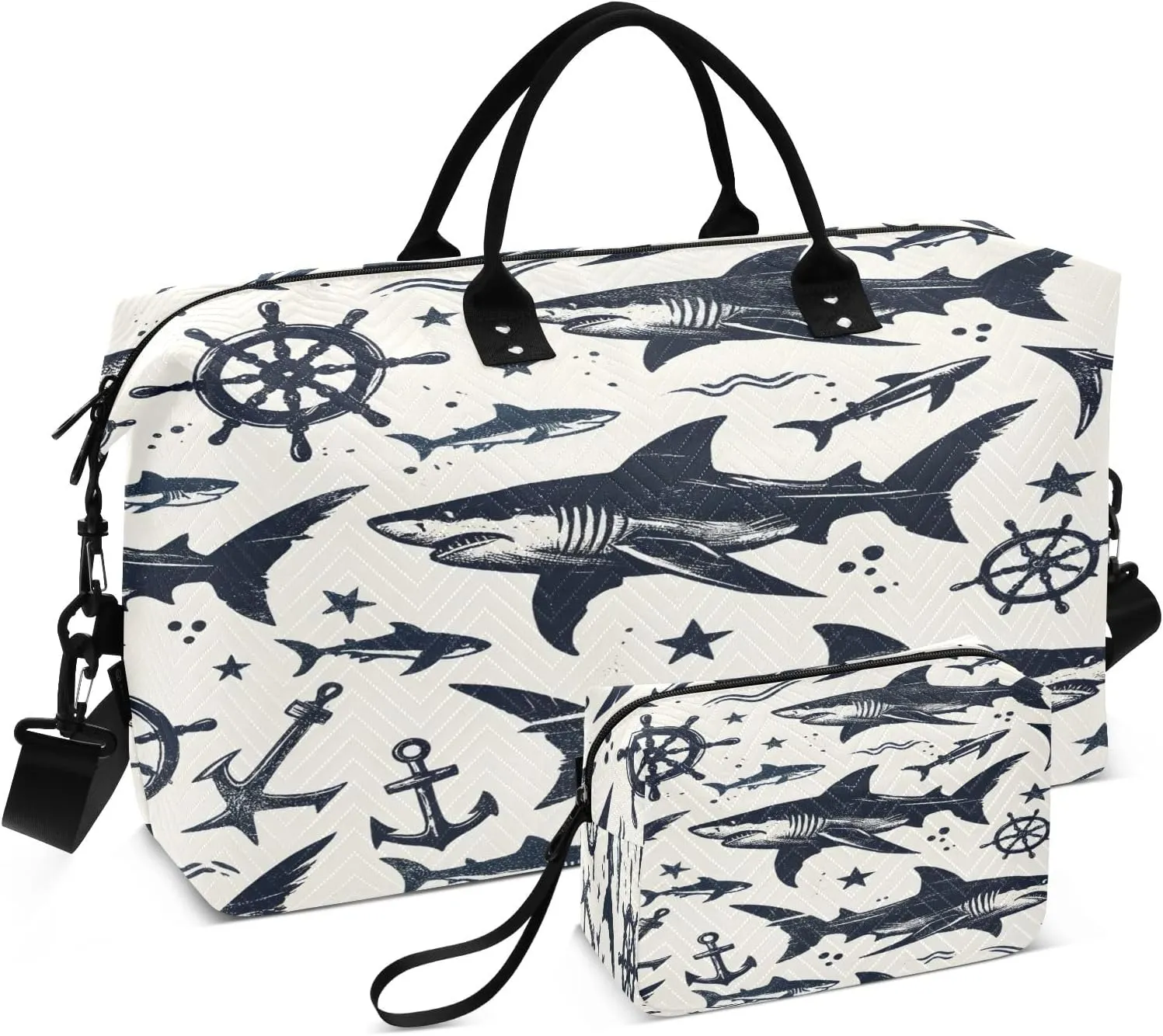Sketch Shark Travel Duffel Bags with Toiletry Bag and Adjustable Strap for Travel Gym Yoga