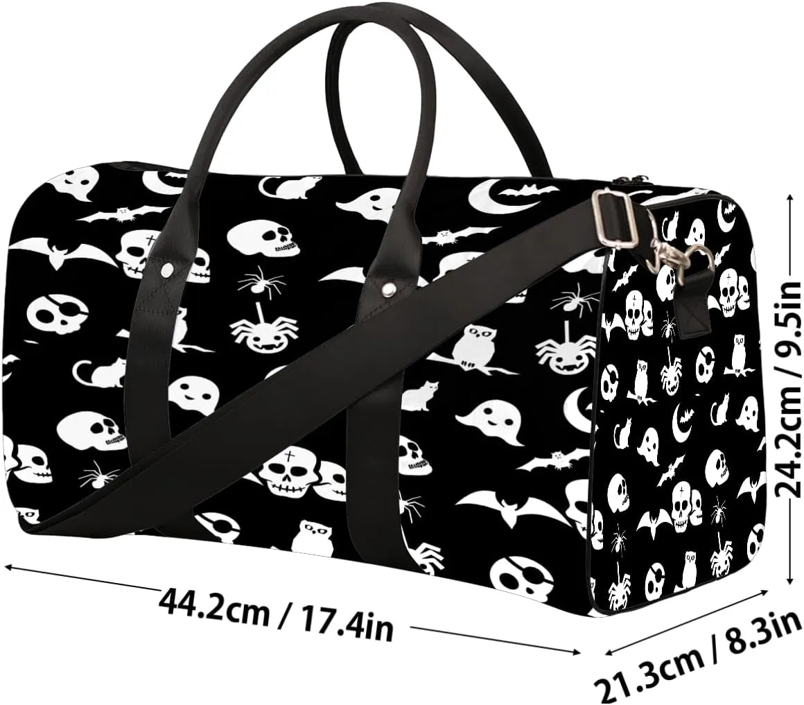Skull Goth Skeleton Travel Duffel Bag for Women Men Small Sport Gym Bag Waterproof Weekender Overnight Bag Lightweight Carry on bag Foldable Gym Bag for Training Swim Yoga Traveling Handbag