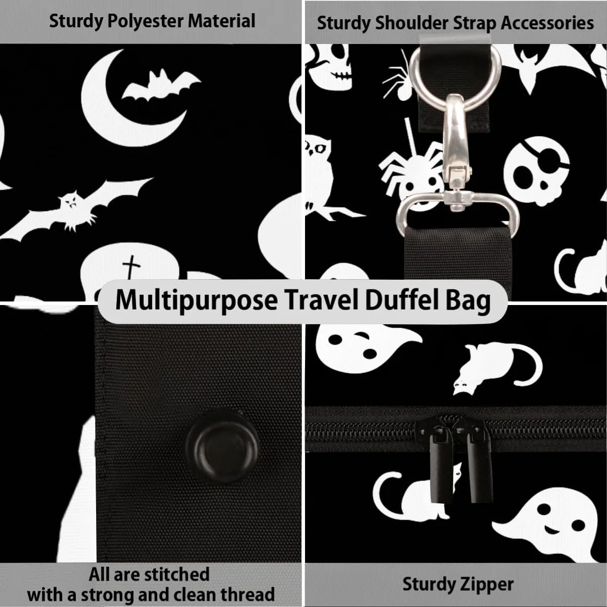 Skull Goth Skeleton Travel Duffel Bag for Women Men Small Sport Gym Bag Waterproof Weekender Overnight Bag Lightweight Carry on bag Foldable Gym Bag for Training Swim Yoga Traveling Handbag