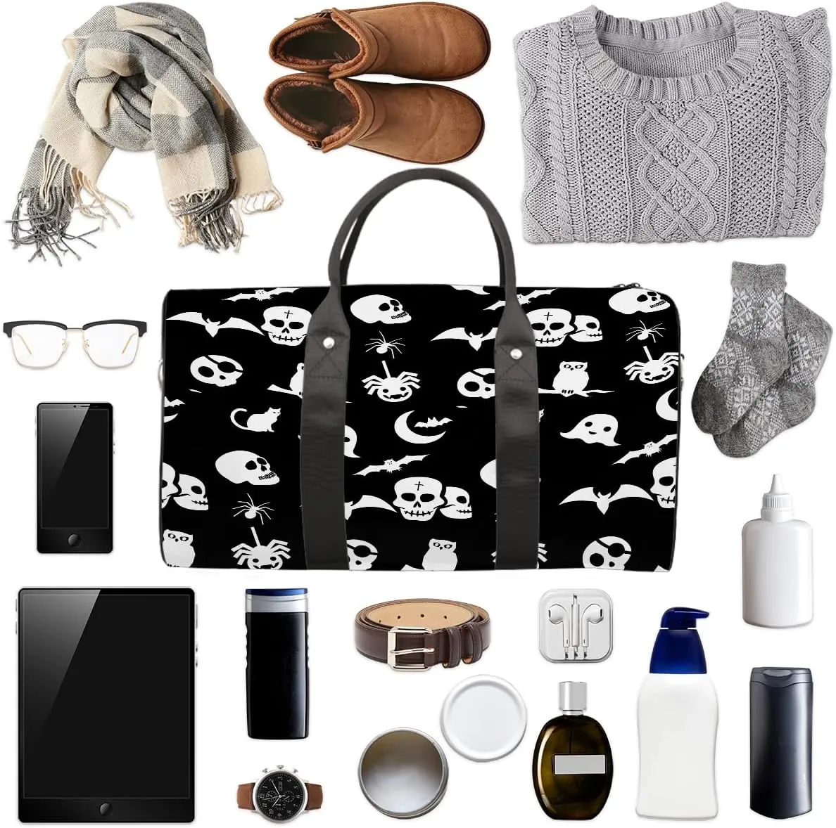Skull Goth Skeleton Travel Duffel Bag for Women Men Small Sport Gym Bag Waterproof Weekender Overnight Bag Lightweight Carry on bag Foldable Gym Bag for Training Swim Yoga Traveling Handbag
