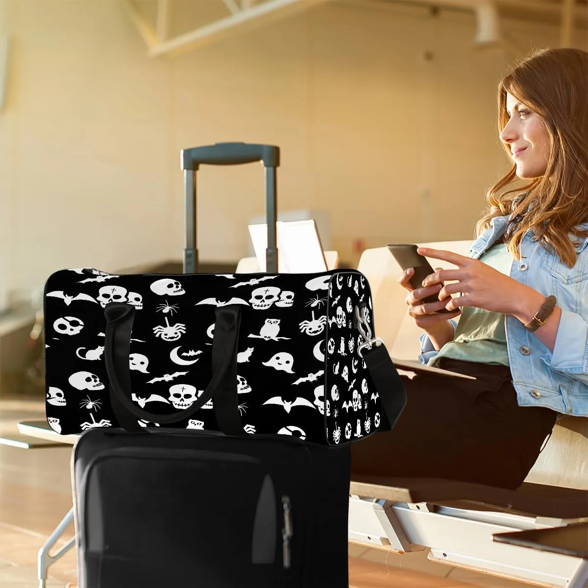 Skull Goth Skeleton Travel Duffel Bag for Women Men Small Sport Gym Bag Waterproof Weekender Overnight Bag Lightweight Carry on bag Foldable Gym Bag for Training Swim Yoga Traveling Handbag