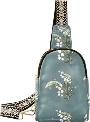 Sling Bag for Women Raindrop Lily Pattern Flower Waterproof Leather Crossbody Bags Trendy Casual Pack Shoulder Strap Chest Bag for Travel Hiking