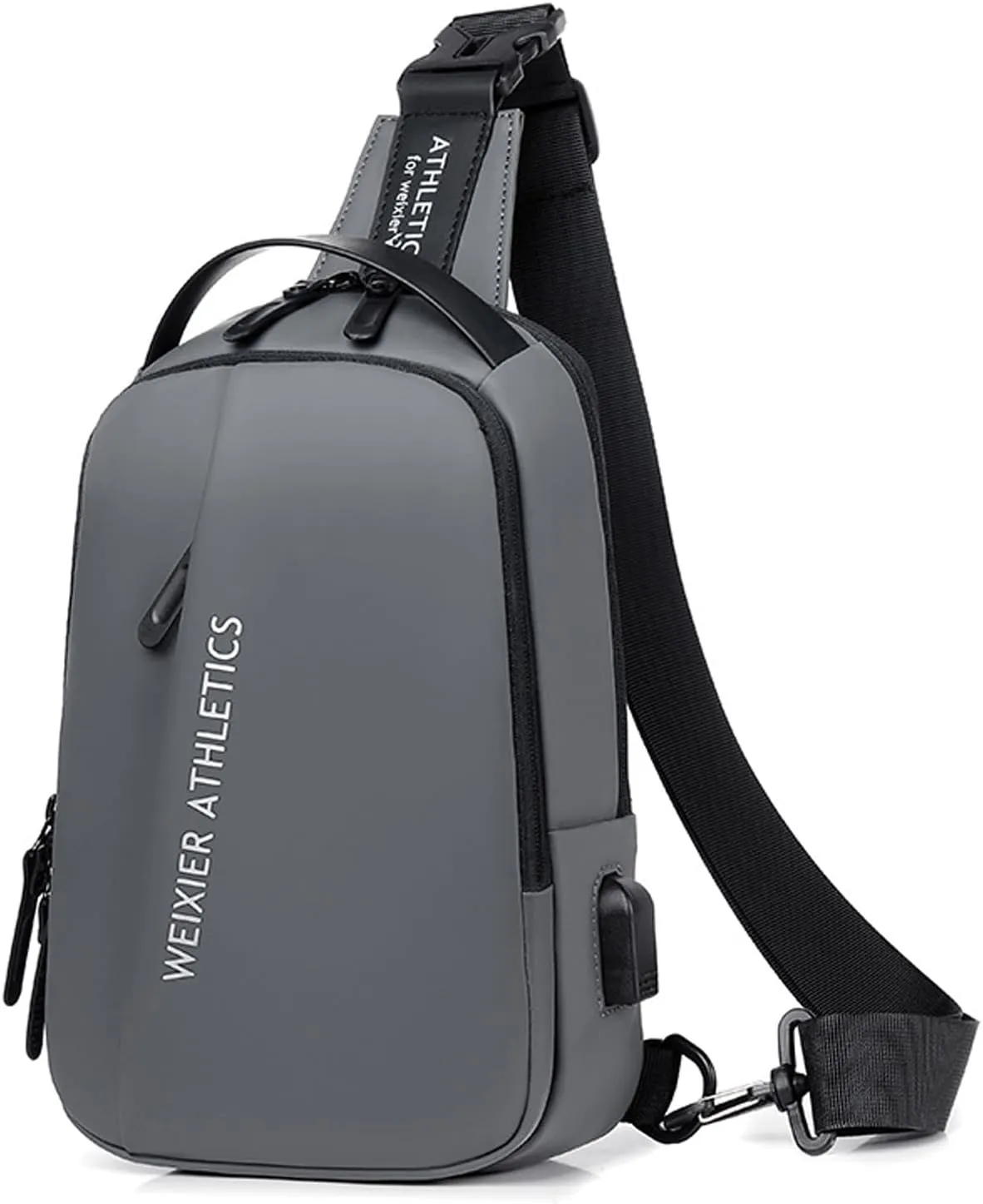 Sling Bag Sport Shoulder Bag with USB Charging Port for Women Men Nylon Chest Crossbody pack for Hiking Cycling Travel Outdoor Gym Business Grey