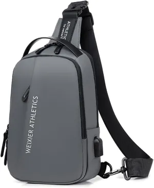 Sling Bag Sport Shoulder Bag with USB Charging Port for Women Men Nylon Chest Crossbody pack for Hiking Cycling Travel Outdoor Gym Business Grey