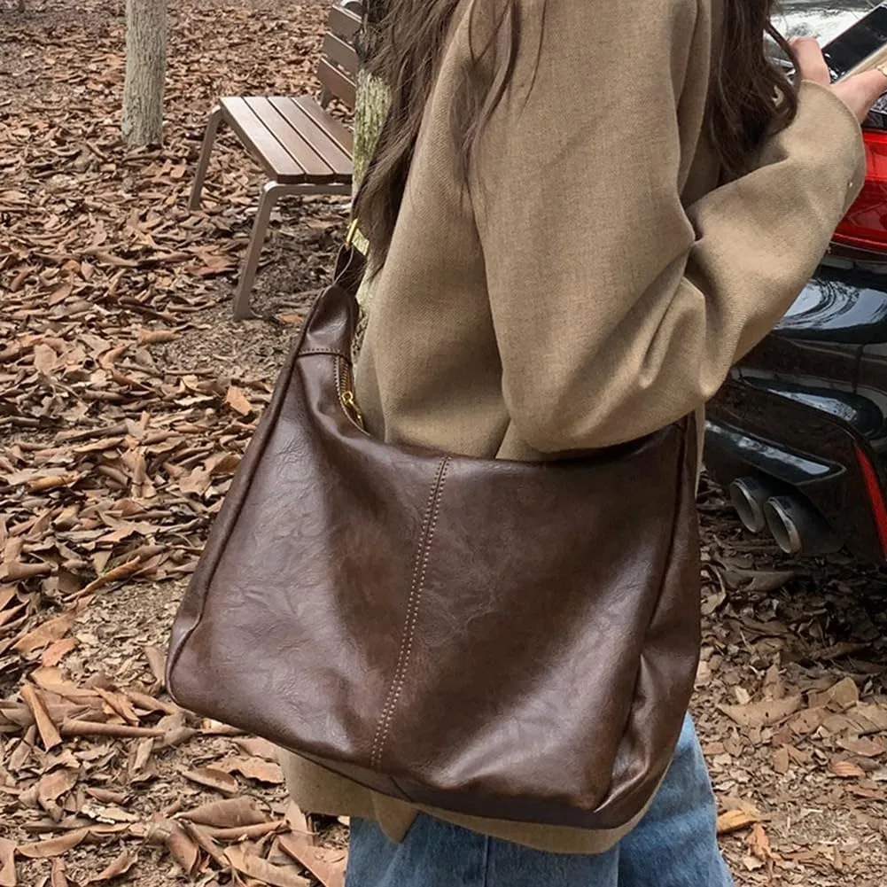 Slouchy Hobo Bags for Women Leather Shoulder Bag Everyday Purse Vintage Slouchy Bag Hobo Purse with Zipper