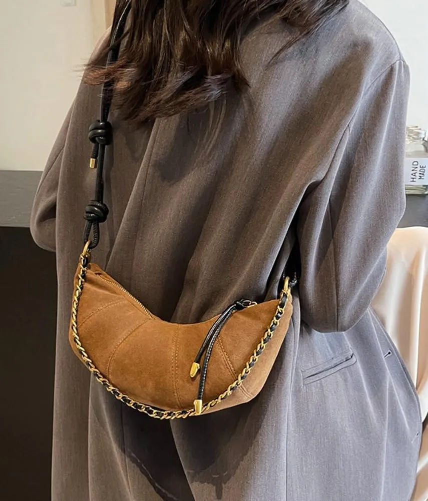 Slouchy Suede Shoulder Bags For Women - Retro Horn Crossbody Crescent Dumpling Satchels Purses Fall Handbag Travel