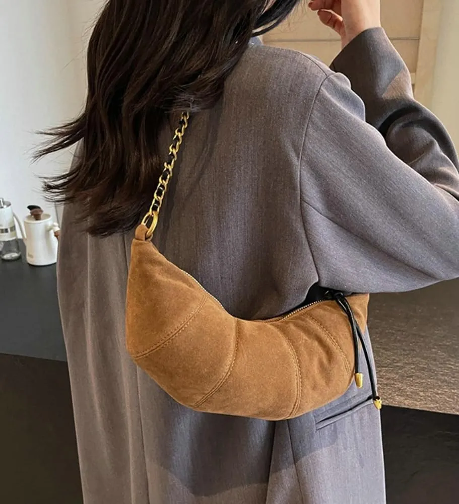 Slouchy Suede Shoulder Bags For Women - Retro Horn Crossbody Crescent Dumpling Satchels Purses Fall Handbag Travel