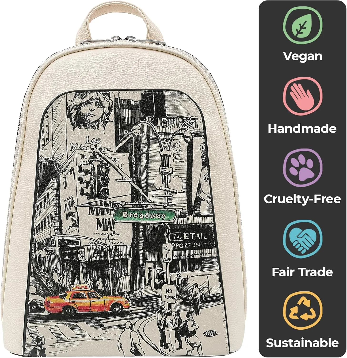 Small Backpack for Women - Vegan Leather and Unique Design Handmade Backpack Purse for Women, Broadway Design