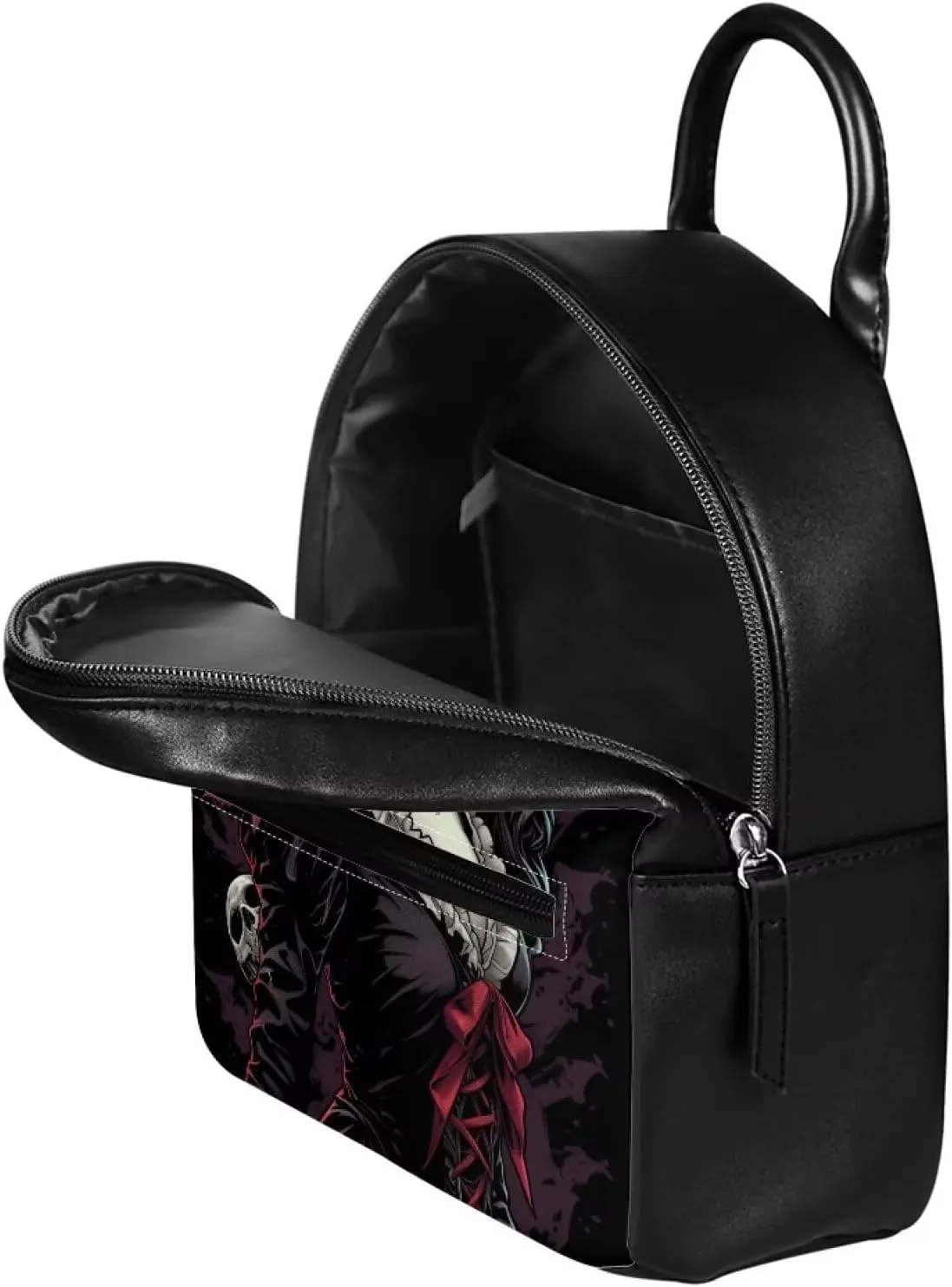 Small Backpack Purse for Womens Girls Cute Mini Backpack Stylish Shoulder Bag Daily Use PU Leather with Zipper, Skull Witch Print