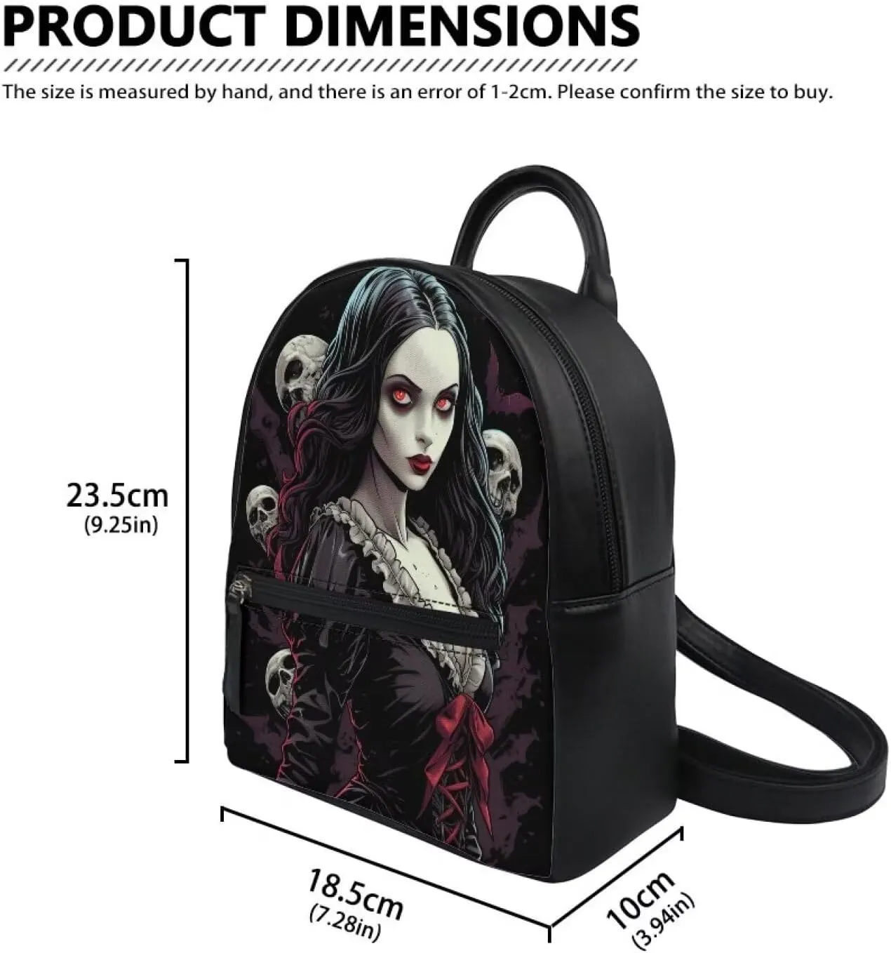 Small Backpack Purse for Womens Girls Cute Mini Backpack Stylish Shoulder Bag Daily Use PU Leather with Zipper, Skull Witch Print
