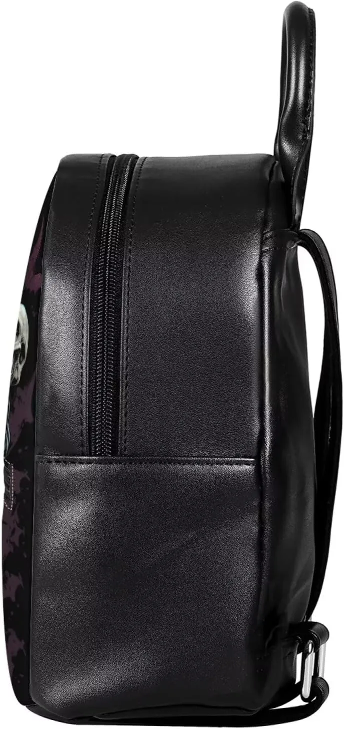 Small Backpack Purse for Womens Girls Cute Mini Backpack Stylish Shoulder Bag Daily Use PU Leather with Zipper, Skull Witch Print