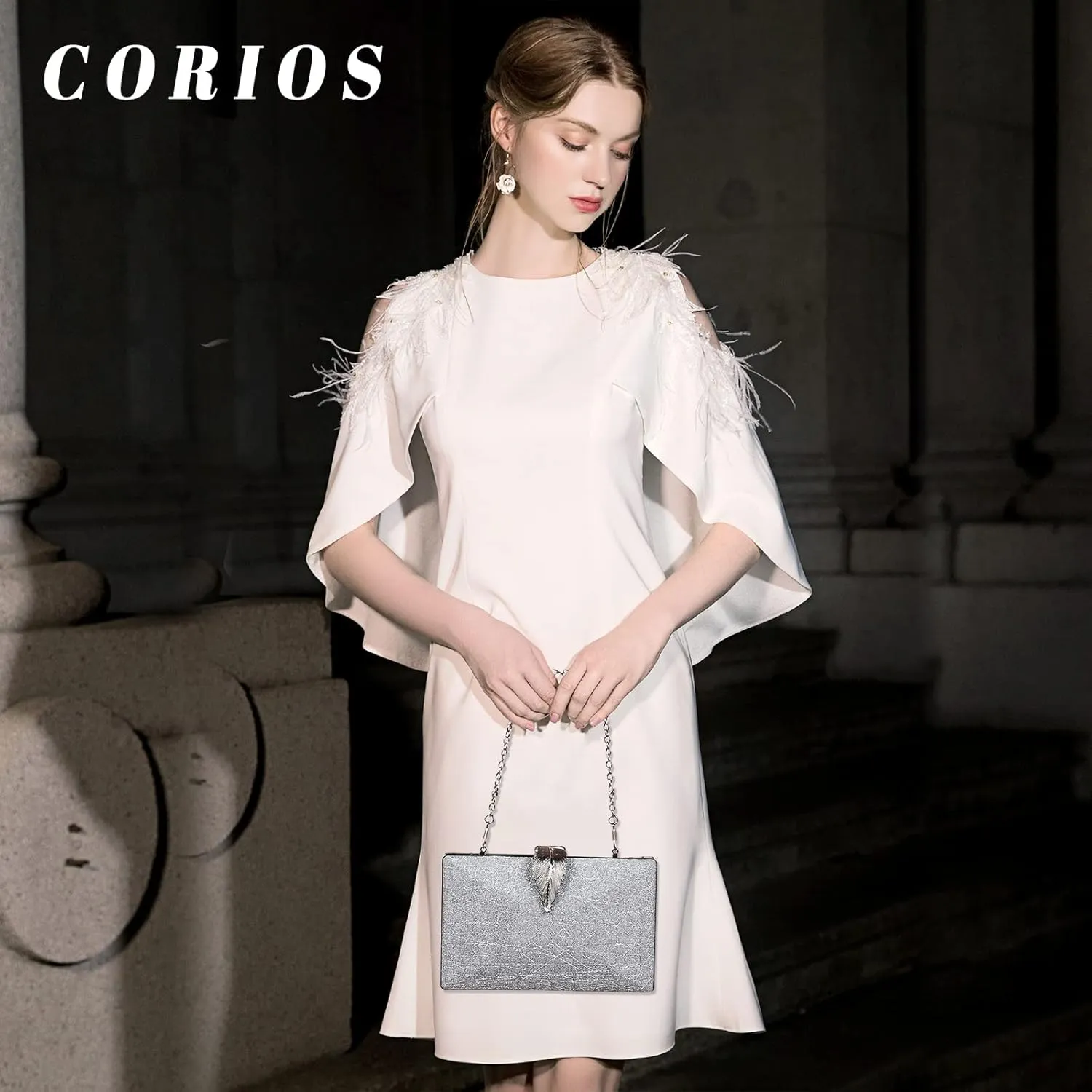 Small Clutch Purses for Women Evening Bag with Leaf-style Flip Lock Bridal Wedding Handbag