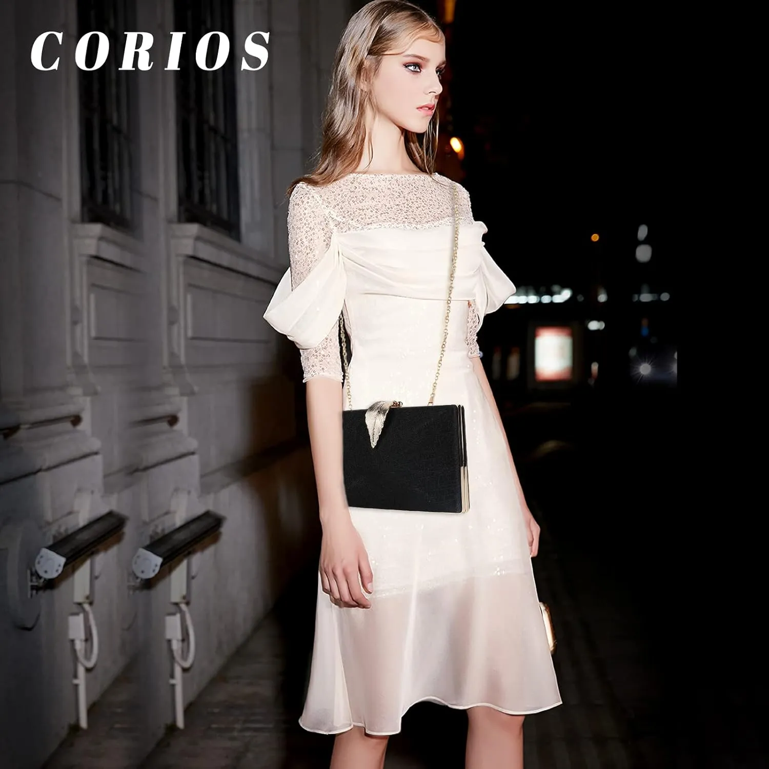 Small Clutch Purses for Women Evening Bag with Leaf-style Flip Lock Bridal Wedding Handbag