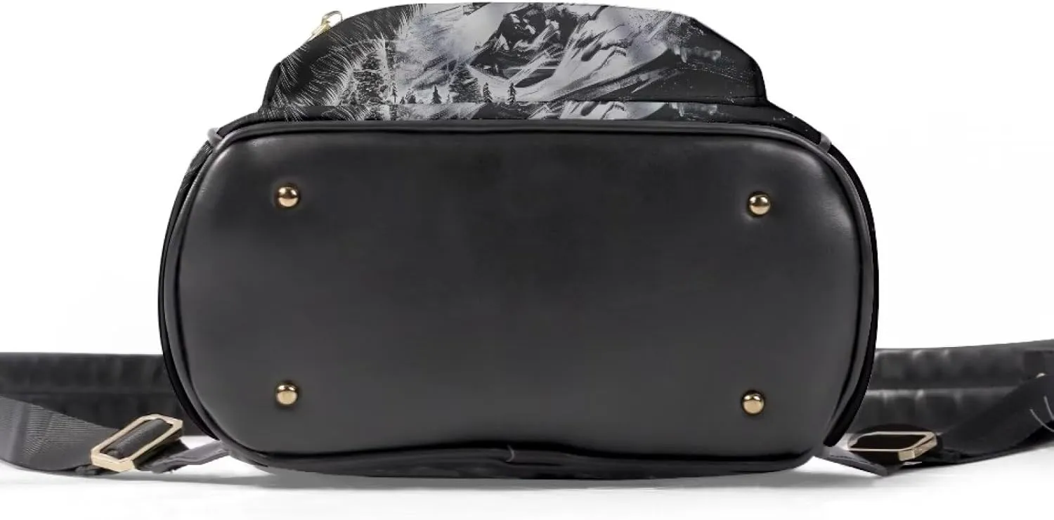Small PU Leather Backpack Purse for Women Cool American Flag Wolf Backpack Daypack Shoulder Bag for Travel Work Outdoor Gym