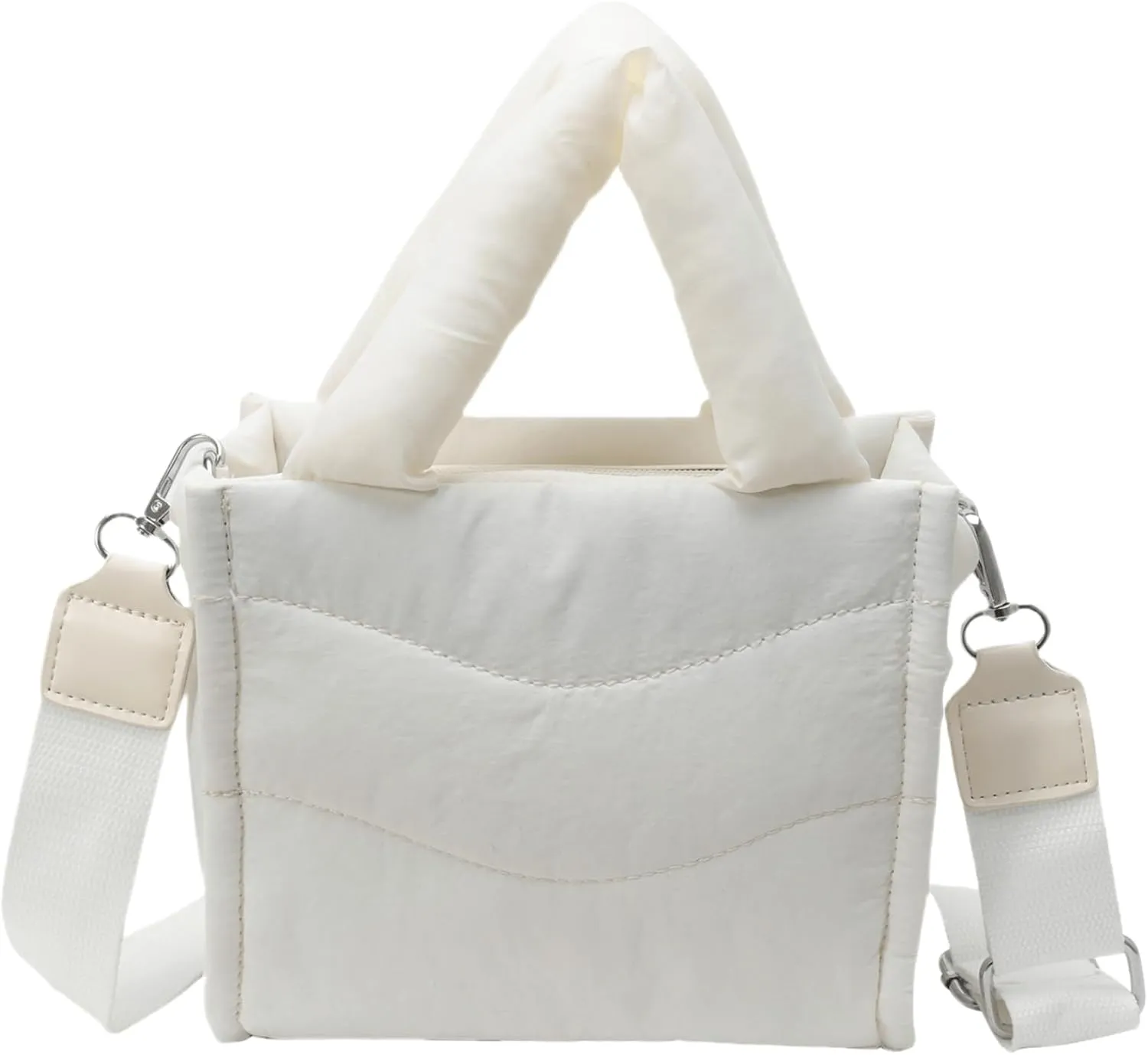 Small Puffer Tote Bag for Women Handbag, Quilted Nylon Shoulder Crossbody Puffy Padded Purse