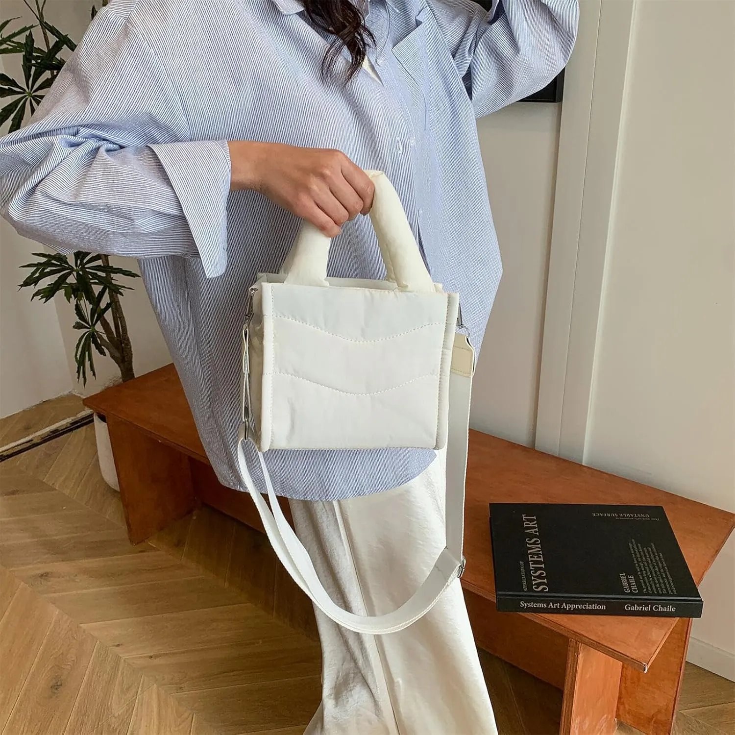 Small Puffer Tote Bag for Women Handbag, Quilted Nylon Shoulder Crossbody Puffy Padded Purse