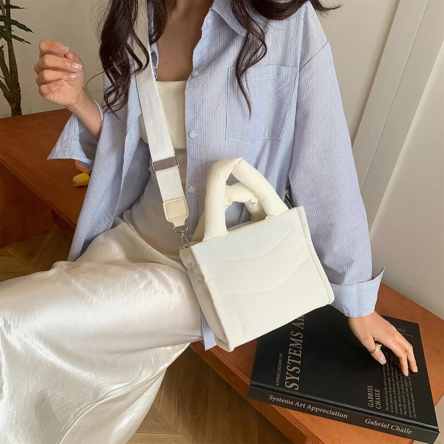 Small Puffer Tote Bag for Women Handbag, Quilted Nylon Shoulder Crossbody Puffy Padded Purse