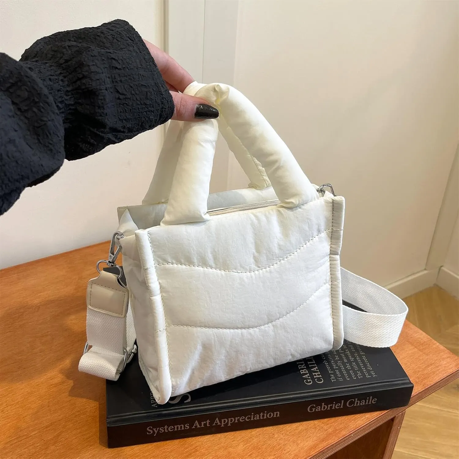 Small Puffer Tote Bag for Women Handbag, Quilted Nylon Shoulder Crossbody Puffy Padded Purse