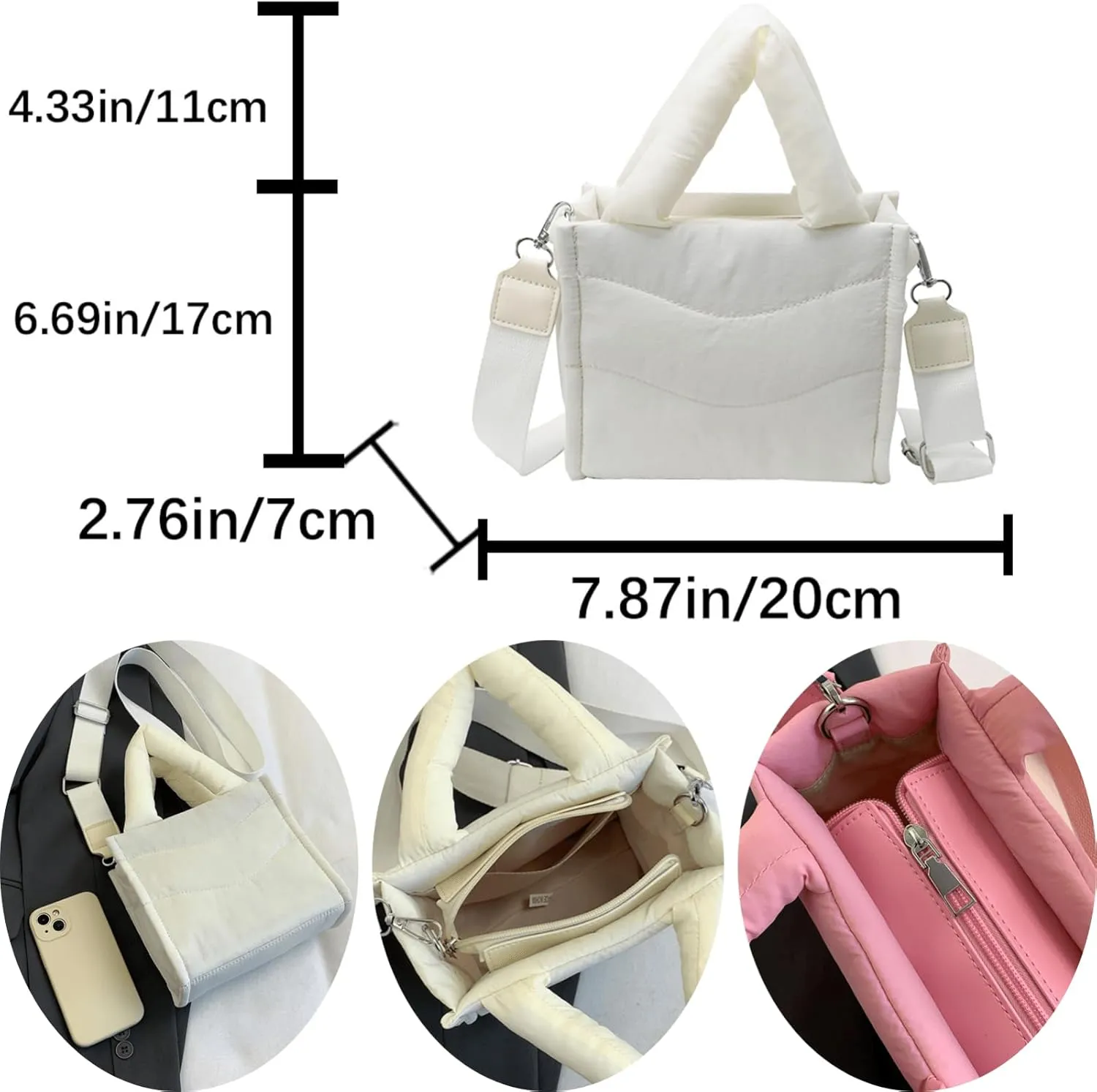 Small Puffer Tote Bag for Women Handbag, Quilted Nylon Shoulder Crossbody Puffy Padded Purse