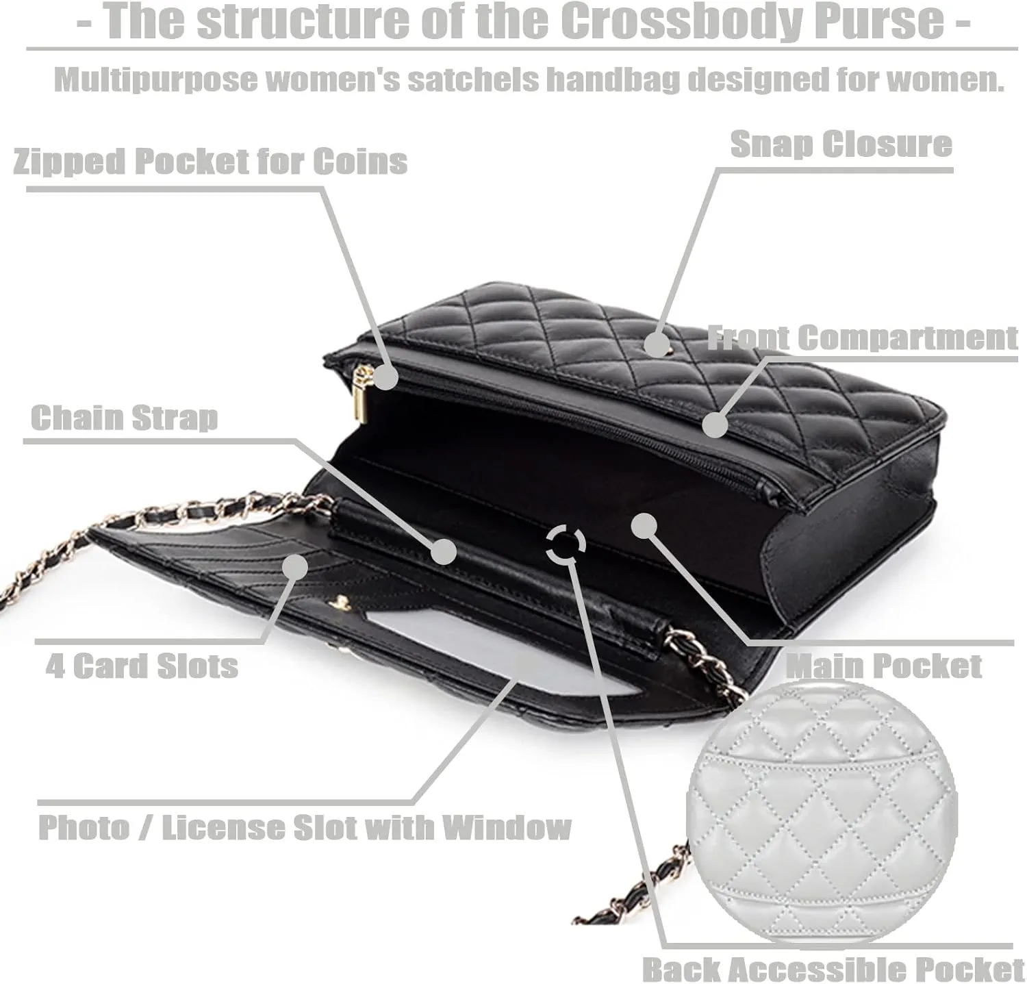 Small Quilted Sheepskin Shoulder Bag for Women Soft & Comfortable Ladies Clutch Stylish Crossbody Purse with Chain Strap