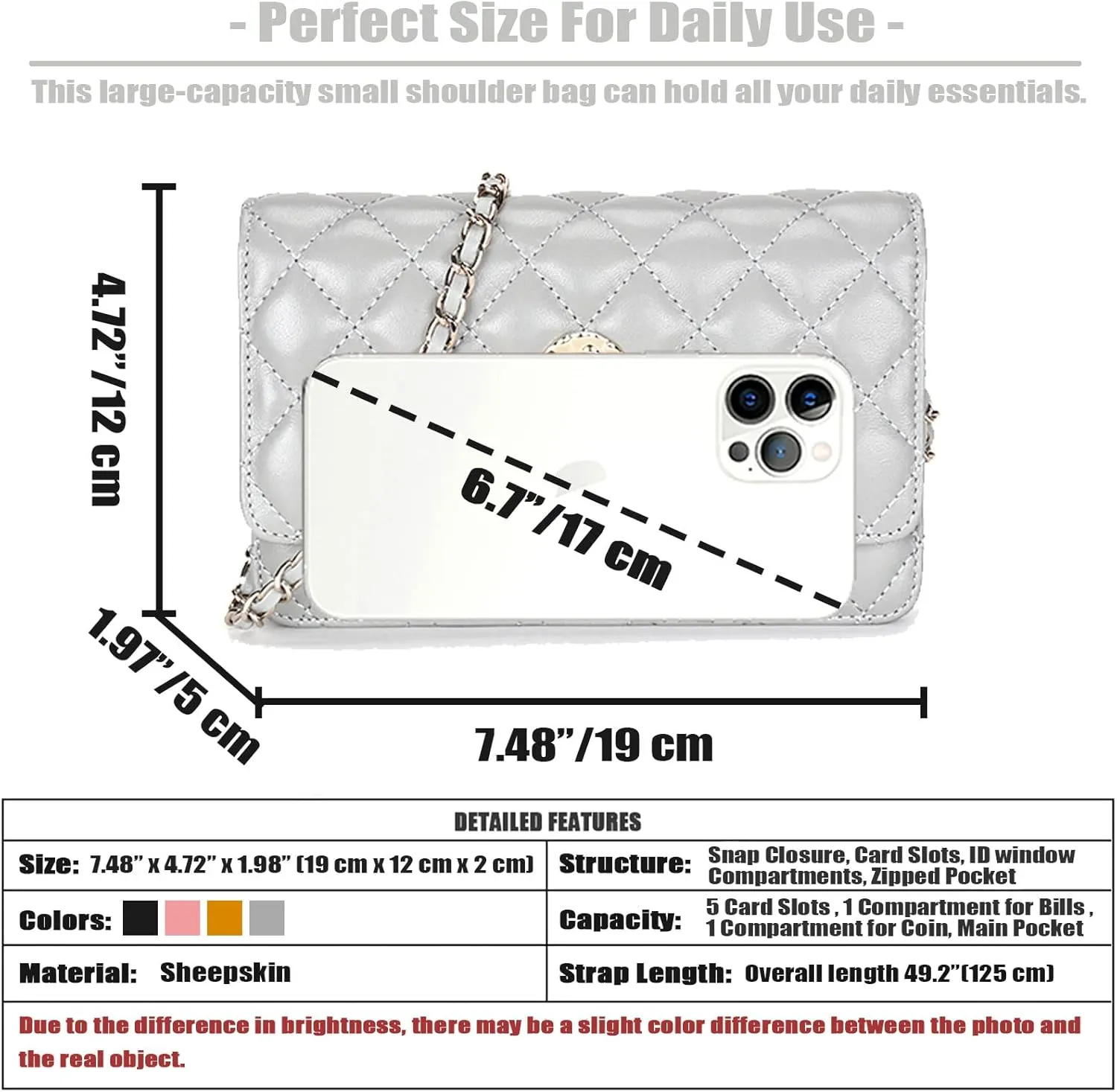 Small Quilted Sheepskin Shoulder Bag for Women Soft & Comfortable Ladies Clutch Stylish Crossbody Purse with Chain Strap