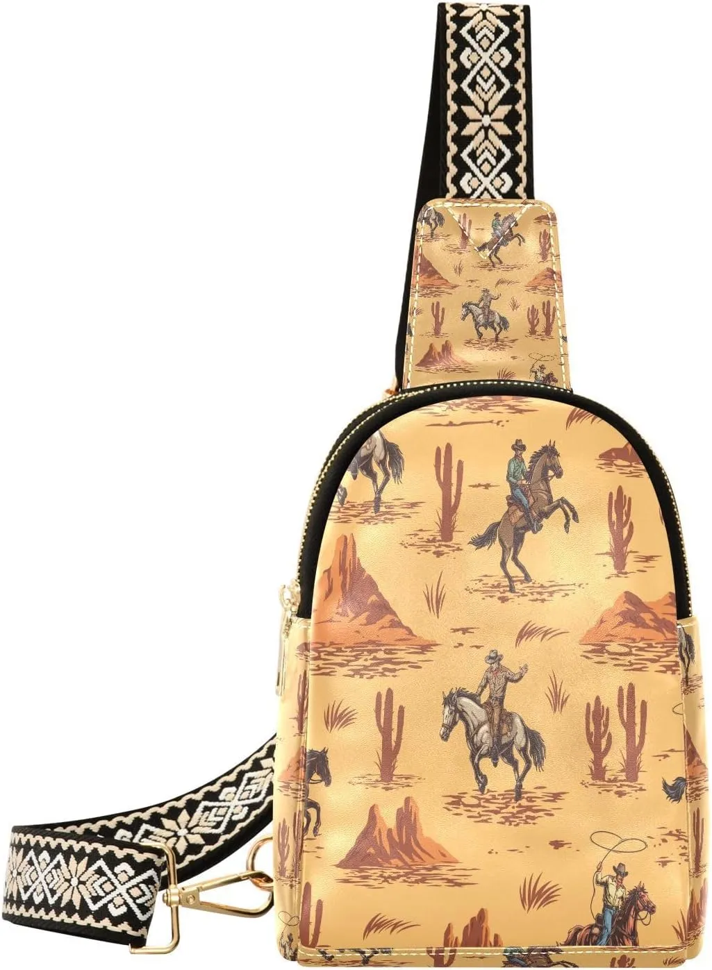 Small Sling Bag Fanny Packs Crossbody Bags for Women Brave Cowboys Leather Fashion Chest Bag Belt Bag for Women for Travel Sports Running Hiking