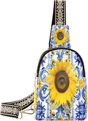 Small Sling Bag for Women Artistic Sunflower PC Leather Fanny Pack Crossbody Mystical Fashion Waist Packs Chest Bag for Travel Sports Running Hiking