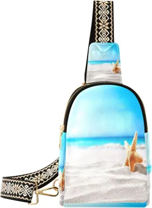 Small Sling Bag for Women Summer Starfish Beach PC Leather Fanny Pack Crossbody Sandy Sea Fashion Waist Packs Chest Bag for Travel Sports Running Hiking