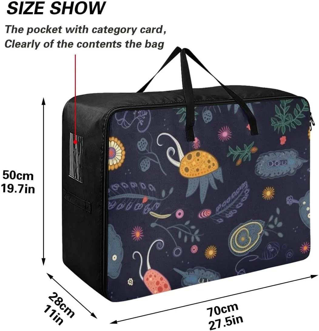 Snails and Plants Storage Bags, 27.5x19.7x11 In, Collapsible Moving Bags Zippered Storage Bags for Moving Essential