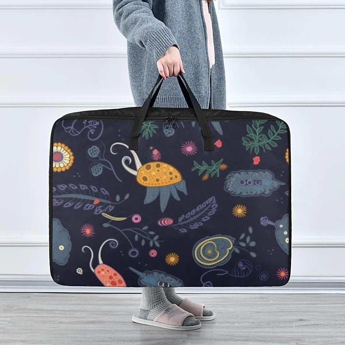 Snails and Plants Storage Bags, 27.5x19.7x11 In, Collapsible Moving Bags Zippered Storage Bags for Moving Essential