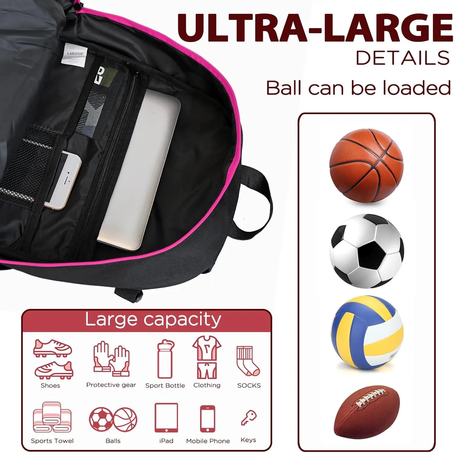 Soccer Backpack,Basketball Backpack for Basketball Accessories Training Equipment Fits Volleyball,Soccer,Sports Gifts