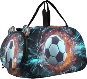Soccer Kids Overnight Sports Duffel Bags with Shoe Compartment & Wet Pocket Travel Sport Gym Bag for Girls Boys