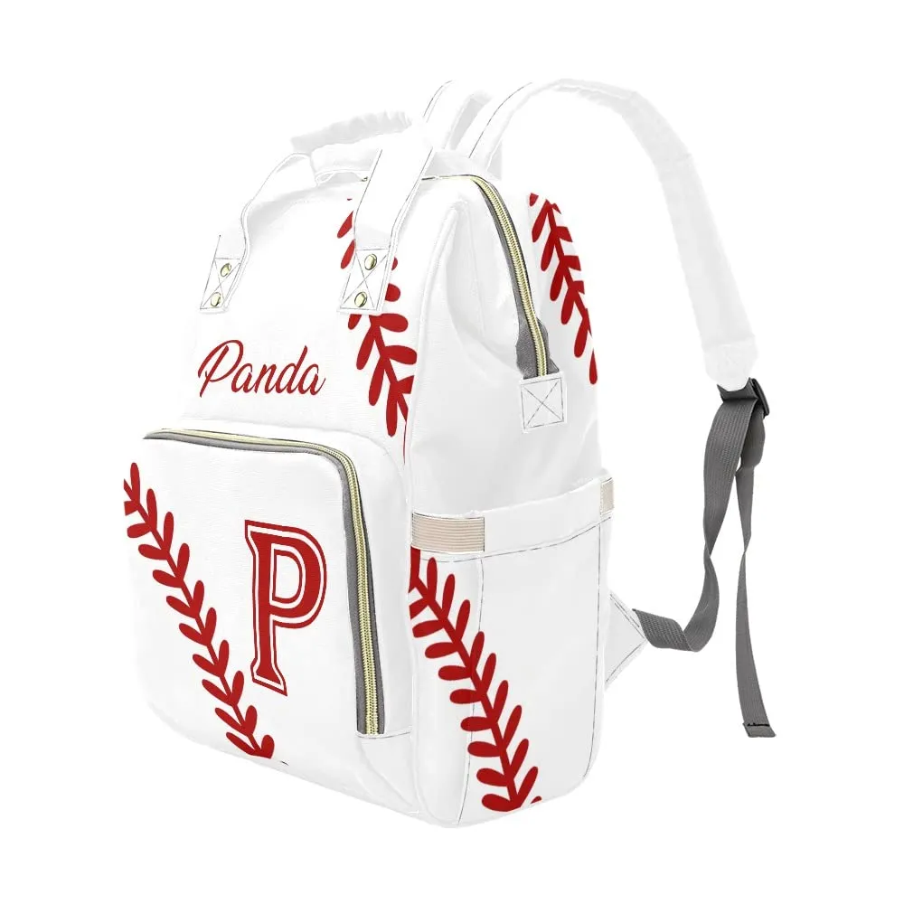 Softball Pattern White Diaper Bags Backpack with Name Personalized Baby Bag Nursing Nappy Bag Travel Tote Bag Gifts