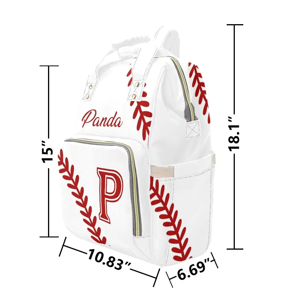 Softball Pattern White Diaper Bags Backpack with Name Personalized Baby Bag Nursing Nappy Bag Travel Tote Bag Gifts
