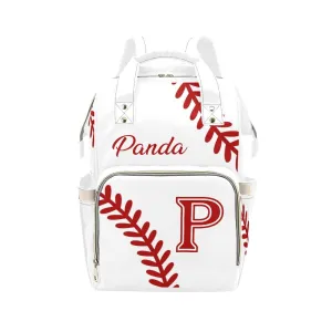 Softball Pattern White Diaper Bags Backpack with Name Personalized Baby Bag Nursing Nappy Bag Travel Tote Bag Gifts