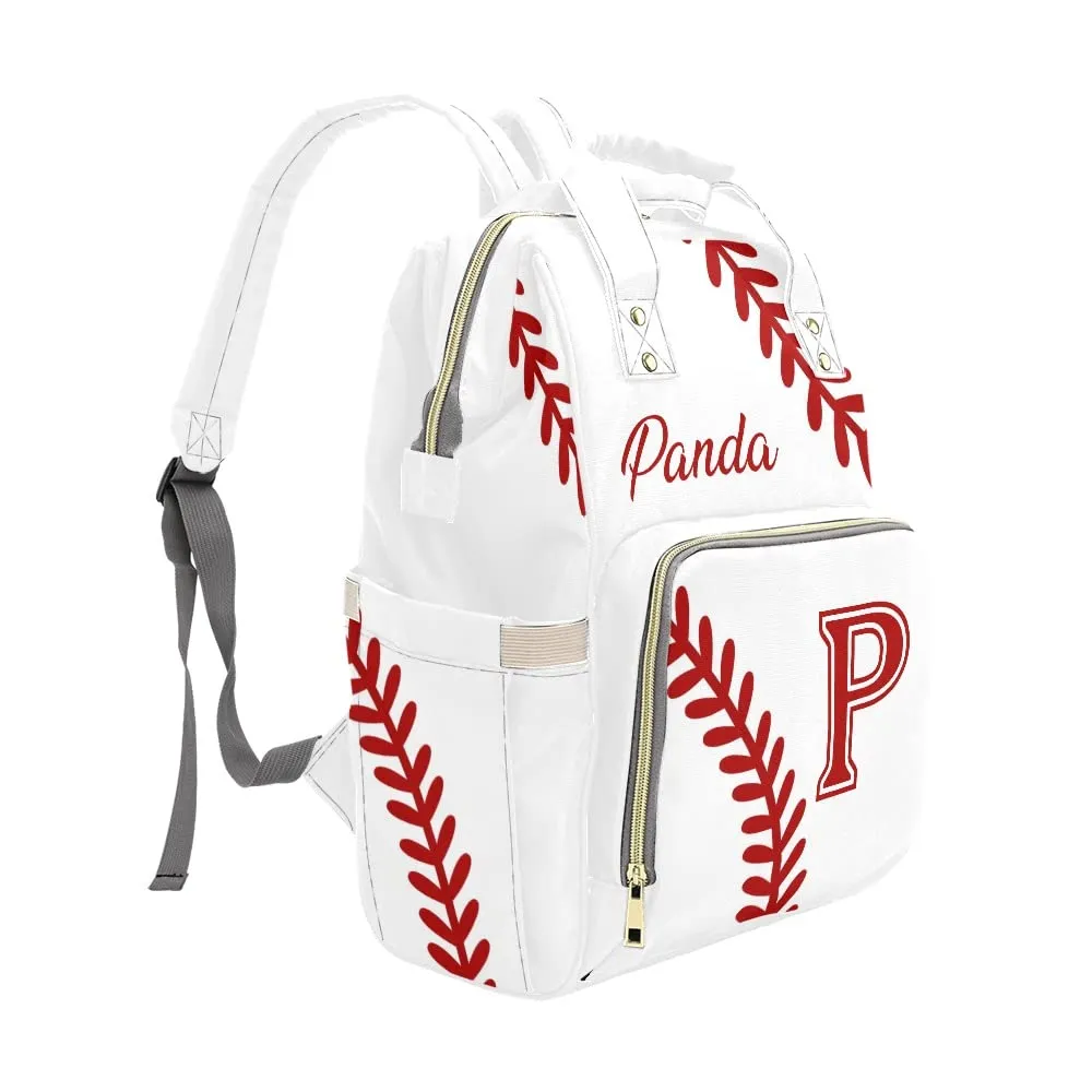Softball Pattern White Diaper Bags Backpack with Name Personalized Baby Bag Nursing Nappy Bag Travel Tote Bag Gifts
