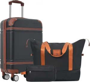 Solve Travel Discomfort with Hardshell Luggage Set, 20" Suitcase, Duffel Bag and Toiletry Bag, Black