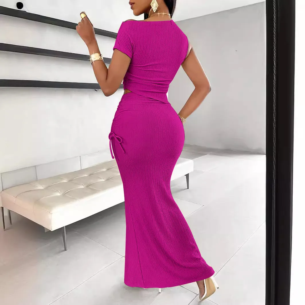 Sophisticated Glamour One-Shoulder Pleated Two-Piece Fishtail Skirt Set