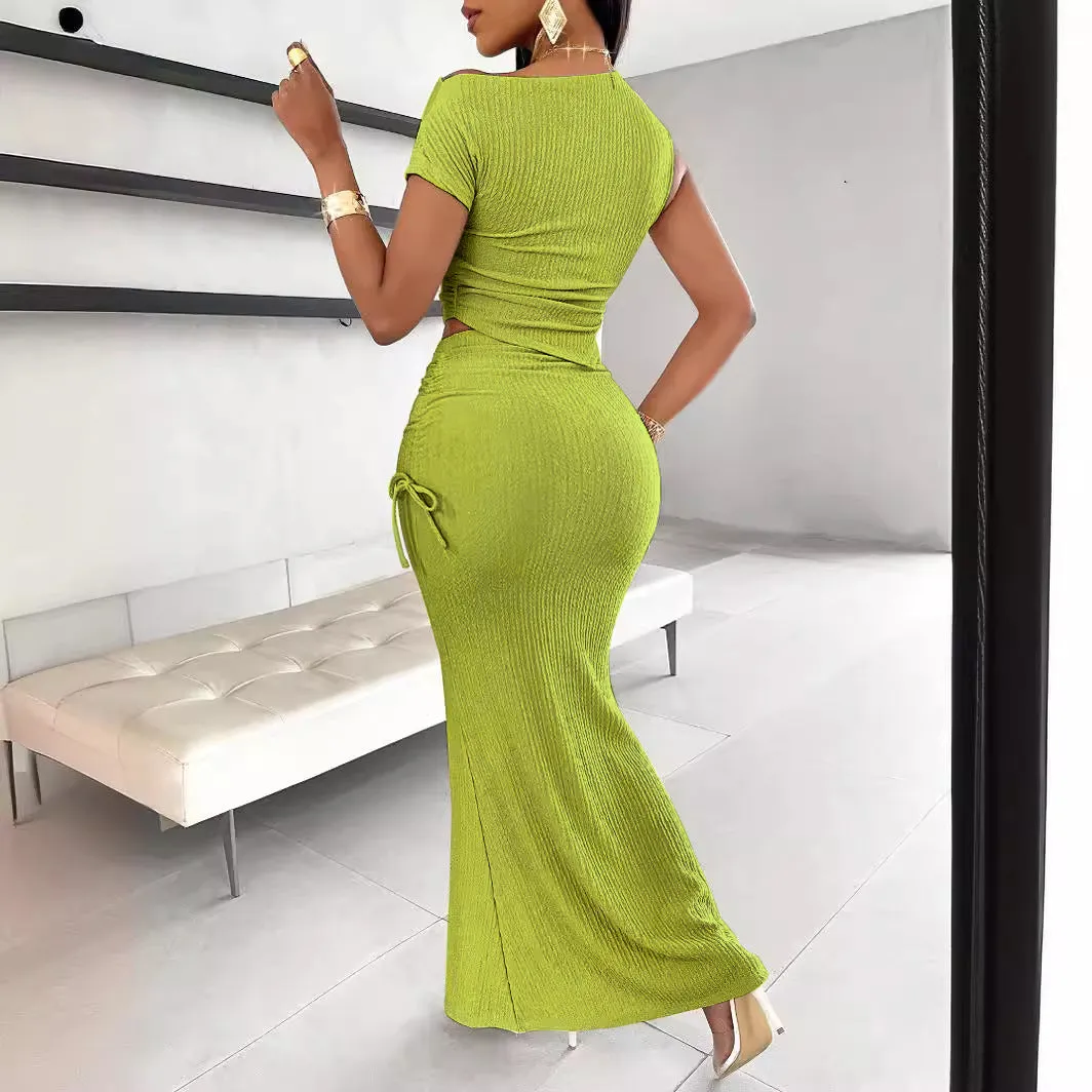 Sophisticated Glamour One-Shoulder Pleated Two-Piece Fishtail Skirt Set
