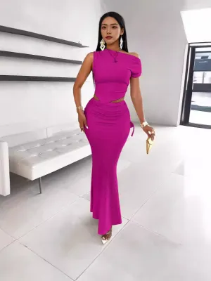 Sophisticated Glamour One-Shoulder Pleated Two-Piece Fishtail Skirt Set