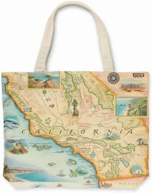 Southern California State Map Canvas Tote Bag with Handles, Cloth Grocery Shopping Bag, Reusable & Eco-friendly Bag, 100% Cotton, Washable, 18 wide x 15 tall