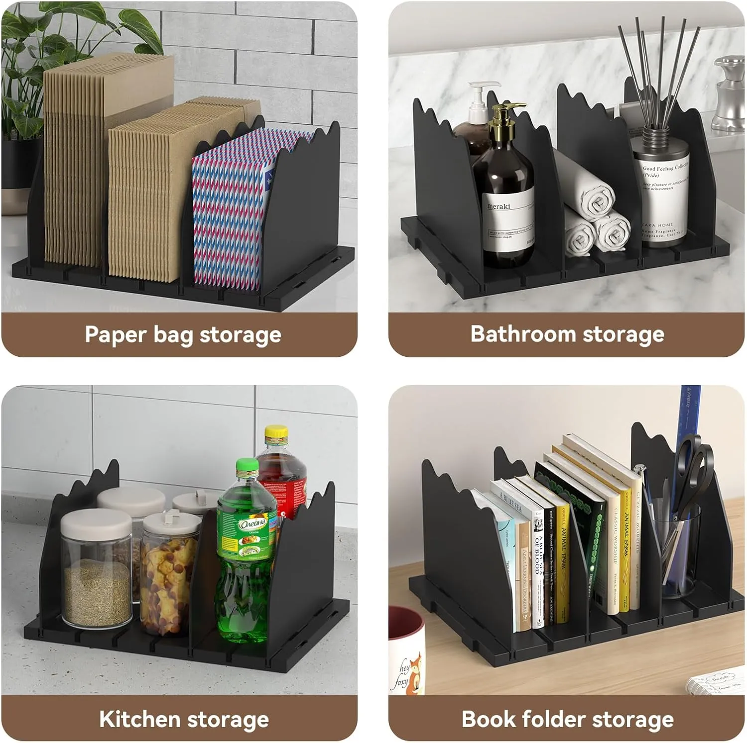 SOYO Adjustable Clear Purse Organizers for Closet, Acrylic Shelf Divider for Bag and Purse Storage, Clear Pocketbook and Handbag Organizer, Bookshelf Separator Organizers for House, Office Use, Black